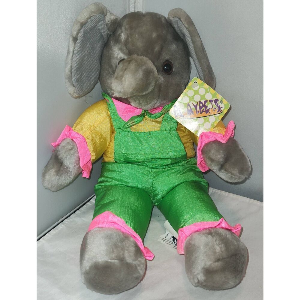 Kuddle Me Toys Animal Pals Grey Elephant Nylon Color block 1999 Playpets Plush S